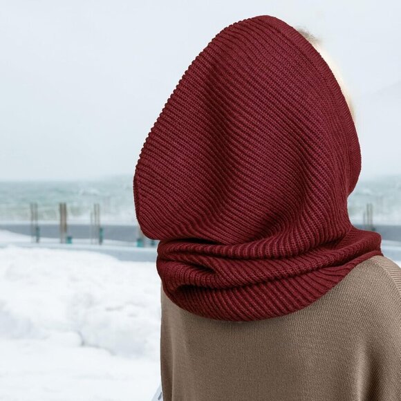 Unisex Burgundy Beanie Skull Cap with Drawstring Warm Winter Hats for Outdoor main image 4
